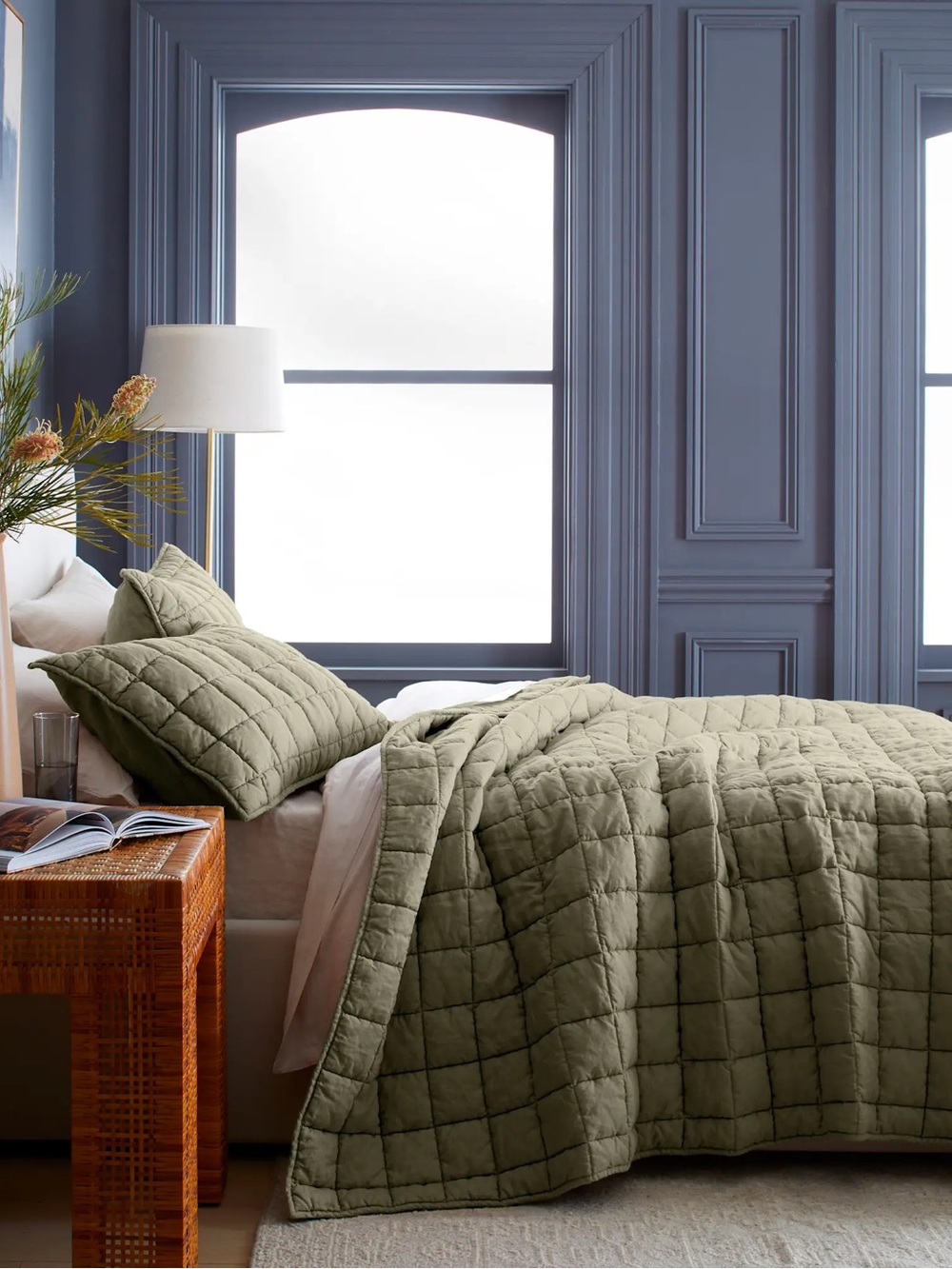 Brand New Quince European Linen Box Full/Queen $164 Dusty Olive No Shams Defect - Picture 2 of 7
